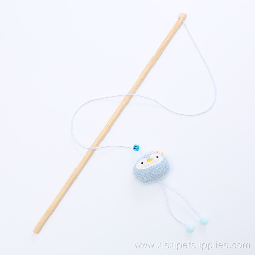 Wooden pole plush animal head cat teaser